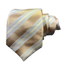 Donald J. Trump Mens Tie Necktie Beige Stripe 100% Silk Tied Narrow Woven 60 in